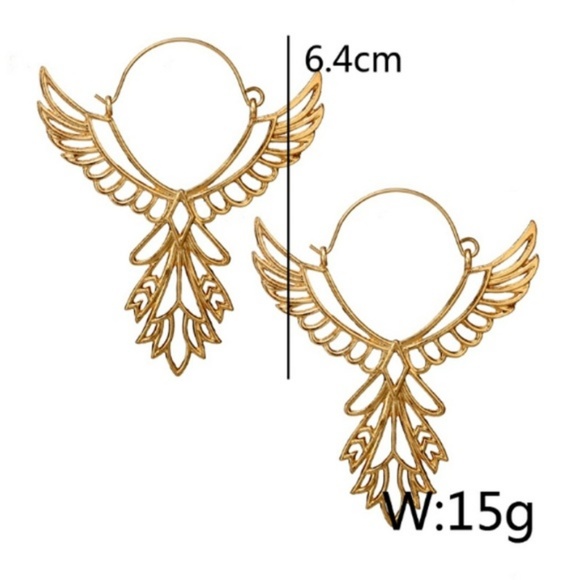 Phoenix Rising Angel Wings Gold Earrings - Picture 7 of 11